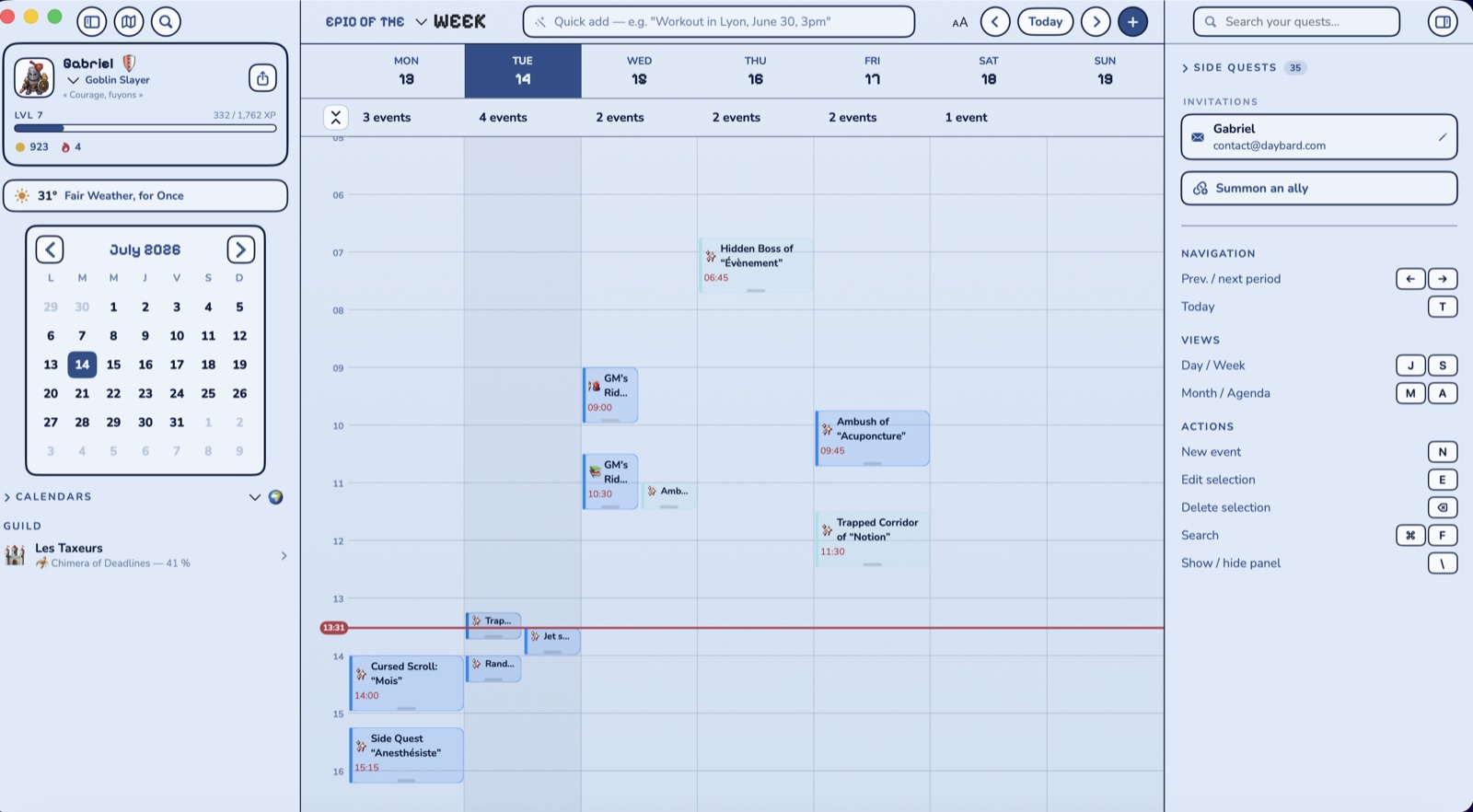 The same week in Daybard: every appointment has become a quest